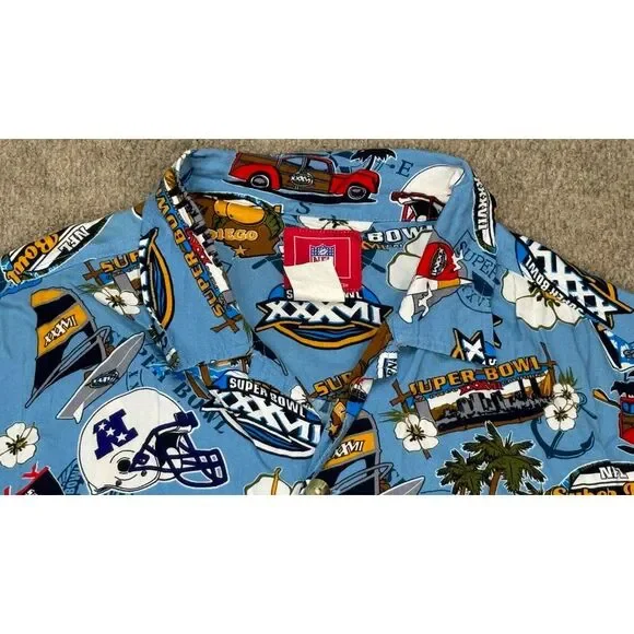 NFL Vintage Superbowl XXXVII Button Up Short Sleeve‎ Hawaiian Shirt Size Large - Picture 4 of 12